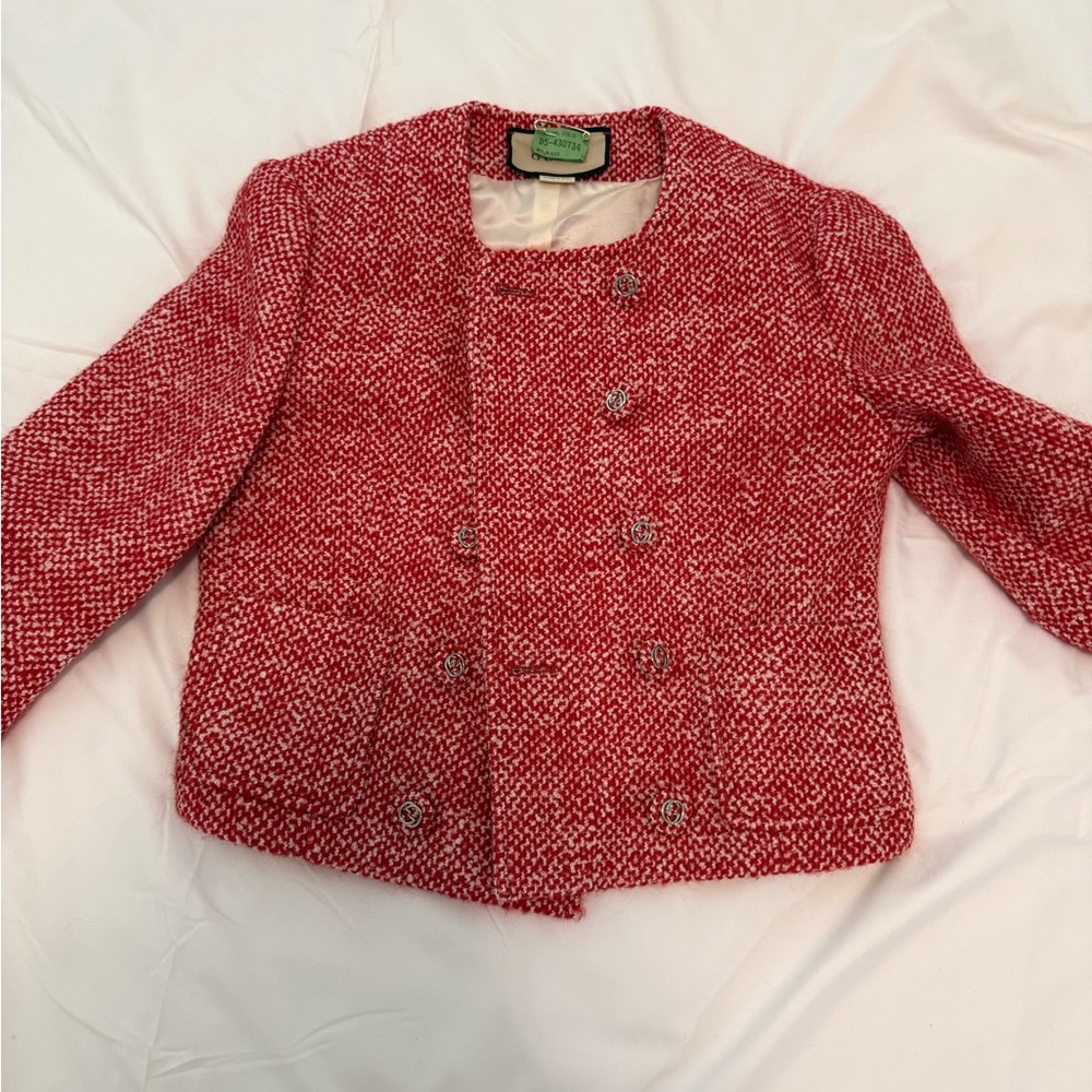 Gucci Red Tweed Cropped Double-Breasted Jacket
